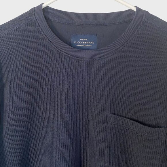 Lucky Brand Single-Pocket French-Rib Crewneck Shirt Mens Medium Blue Long-Sleeve - Picture 5 of 12